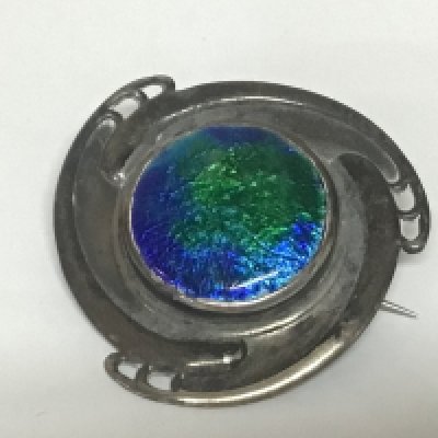 A quality Charles Horner silver brooch early 20th century of Art nouveau design and of the period the centre with bright green and blue enamel makers marks and hallmarks to the reverse.