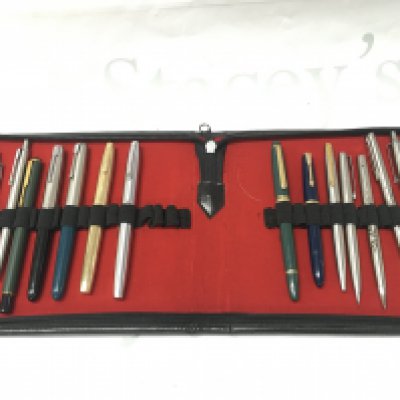 A collection of various fountain pens including two Parker 51s 14ct nibs, two Sheaffer white dots, Watermans etc. postage category B