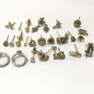 9ct gold diamond set earrings , 16.4g total weight . Postage category A