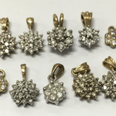 9ct Gold assorted diamond cluster pendants , 6.9g total weight. Postage category a