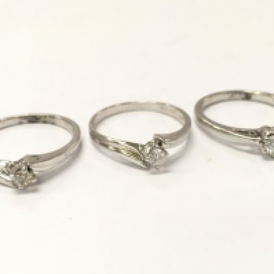 9ct white gold diamond solitaire rings , 5.8g total weight, size m, M/N. postage category A