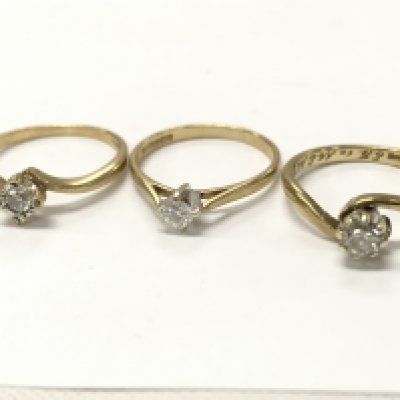 9ct gold diamond solitaire rings , 4.6g total weight. Size L. Postage category A