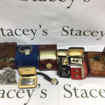 A collection of costume jewellery, coins and watches. Shipping category B.