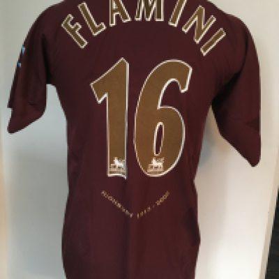 2005 - 2006 Flamini Arsenal Match Worn Football Shirt: Redcurrant Short sleeve number 16 with Flamini to rear. Premier League badging to arms. Hard to obtain shirt from the last season at Highbury.