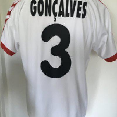 2005 - 2006 FC Thun Match Worn Champions League Football Shirt: White short sleeve Champions League shirt with number 3 Goncalves to rear. Champions League badge to right arm. Worn away to Arsenal.