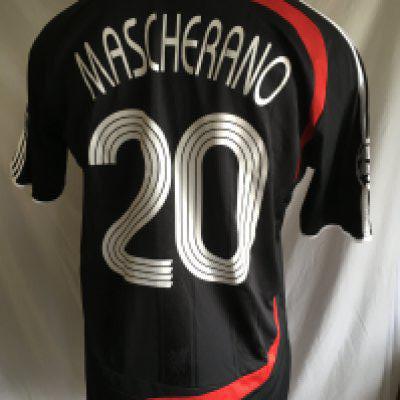 Liverpool 2007 - 2008 Rare Champions League Match Issued Football Shirt: Incredibly rare, this shirt was made for Champions League matches and this was believed to be issued v Arsenal. Short sleeve black with red flash and white stripes to arms. Carling sponsor was used on shirt. Worn by Mascherano whose name and number 20 appear to rear.