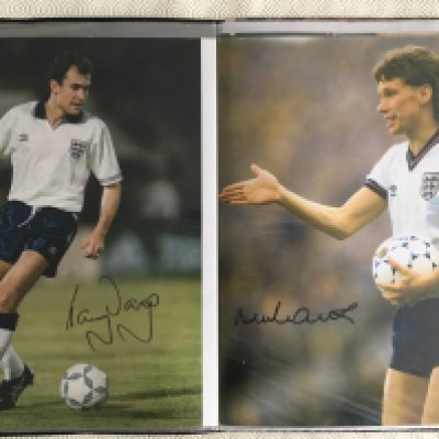 England Large Signed Photo Album: All 16 x 12 inch photos signed by Seaman, Sheringham, Owen, Marsh, Dorigo, Barnes, Adams, Reid, Madeley, Shilton x 2 plus a few more and some further unsigned. There are 3 unstamped 60s press photos and 7 signed in Manchester United kit. (32)