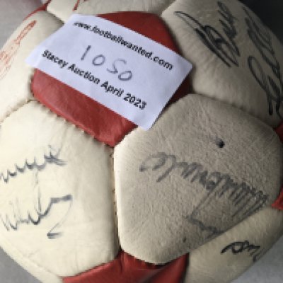 Liverpool Signed Football: Original red and white panelled football with autographs of Grobbelaar, Rush, Lawrenson, Dalglish, Whelan and others from the late 80s. 14 signatures in marker pen.