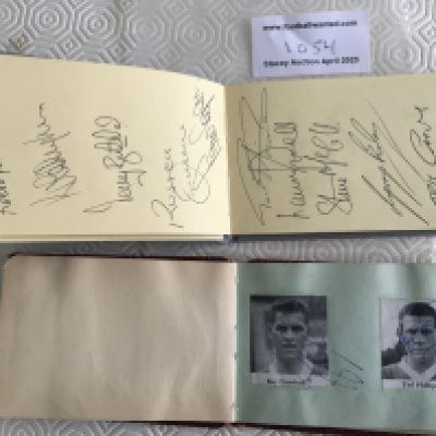 Ipswich Town Autograph Books: One books contains 24 of the 61/62 championship winning team signed on head and shoulders picture and stuck into autograph book. C/W 18 of the 80/81 UEFA Cup team signed directly onto autograph pages. (2)