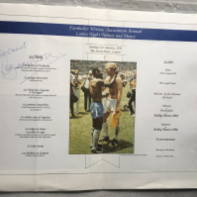 Bobby Moore Signed Football Writers Tribute Programme: 1990 tribute to Bobby Moore held at the Savoy London. 16 page brochure has been signed inside undedicated in biro over menu in biro by Moore.