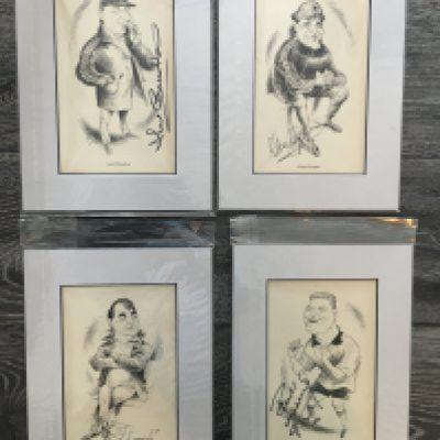 Football Caricature Signed Prints: Four caricatures all hand signed by subject. Includes Kevin Keegan, Brian Clough, Paul Gascoigne and Jack Charlton. In mounts measuring around 11 x 8 inches. (4)