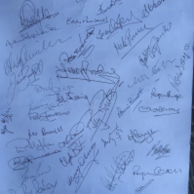 Bobby Moore Book Launch Signed West Ham Poster: Advertising the book They Played With Bobby Moore and signed to blank rear by possibly 40 players who actually did. Obtained by the author who interviewed these players. Signatures include Coker, Keeble, Burkett, Brown, Bovington, Brooking, Obeney, Brabrook, Boyce, Heffer, Holland, Presland, Best and many other Hammers. Stunning item with light crease.