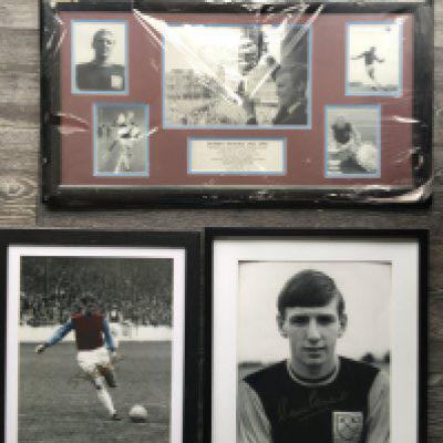 Hurst Moore + Peters Framed West Ham Displays: Very large framed displays of Hurst and Peters separately with COAs from reputable source. C/W an unsigned Bobby Moore display to round off the Hammers World Cup winners. (3)