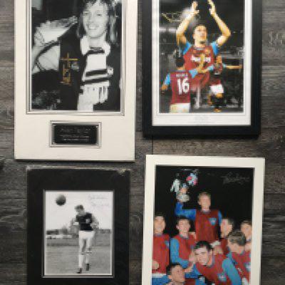 West Ham Legends Signed Displays: John Lyall mounted and Alan Taylor, Mark Noble and Ron Boyce all framed. Quality items would make good gifts. (4)