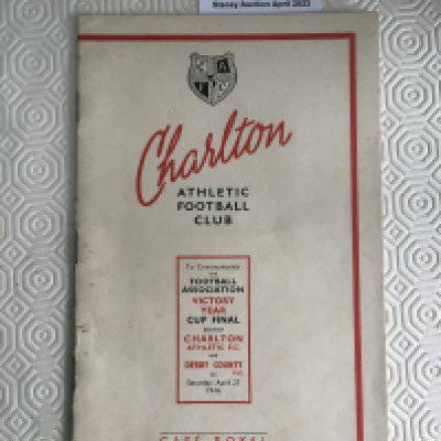 Charlton 1946 FA Cup Final Football Menu: Held at the Cafe Royal on the evening of the Cup Final. Signed to rear by two squad players. 6 pages with caricatures of the Charlton team.