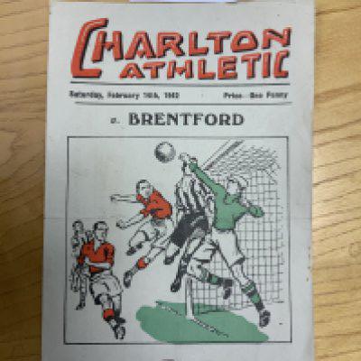 41/42 Charlton v Brentford Football Programme: Excellent condition single sheet with no team changes. Dated 14 2 1942.