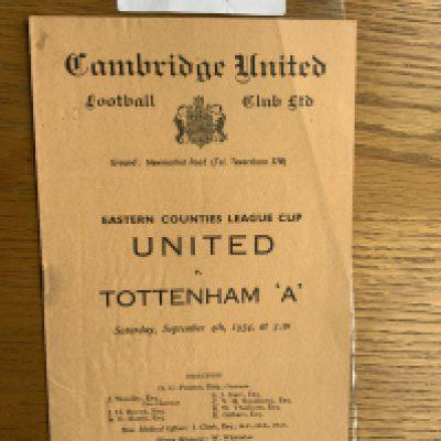 54/55 Cambridge United v Tottenham A Football Programme: Eastern Counties League Cup programme in very good condition with no team changes.