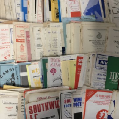 Non League Football Programmes: Majority look 60s but plenty before and after. Wide range of teams in mixed conditions with a few having punch holes. (300+)