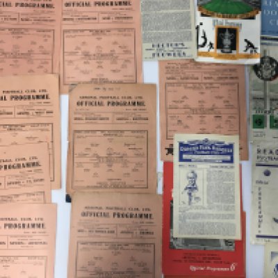 40s + 50s Football Programmes: Just over 100 spanning the 50s plus a further 18 from the 40s. Includes 7 Arsenal homes from 45/46, 47/48 QPR v Walsall, Birmingham v Fulham. Mixed conditions but plenty good. (120+)