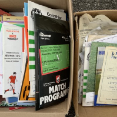 Non League Football Programmes: Quantity from many different teams. Often modern with the odd old one. Worth as look as instructions to sell. (Box)
