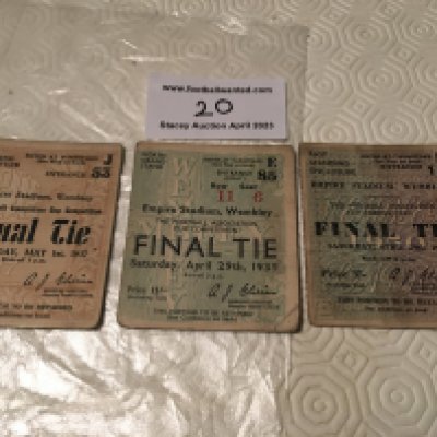 FA Cup Final Football Tickets: 1937 1939 and 1950 in overall good condition. All played at Wembley. (3)