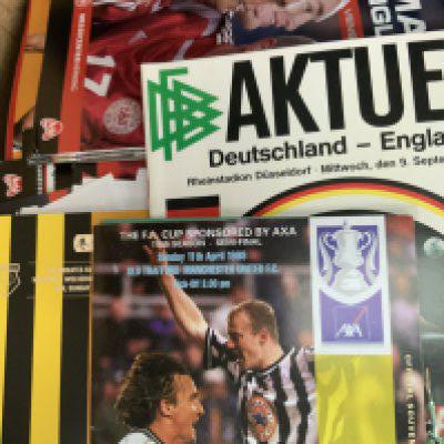 Big Match Football Programmes: Private collection to include England aways and European tournaments where collector has sometimes obtained press sheets etc. Lots of Finals and Semis from different eras. Large quantity in must view heavy box.
