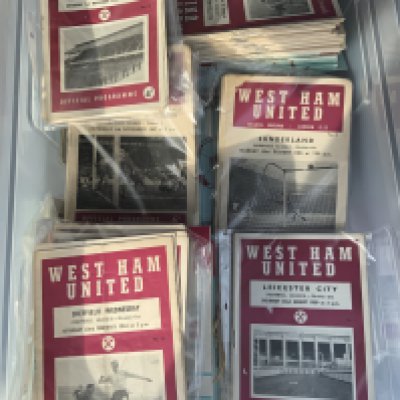 West Ham Home Football Programmes: Large box contains mainly a quantity of the small Hammer style programmes with many being 1960s. Mainly good.