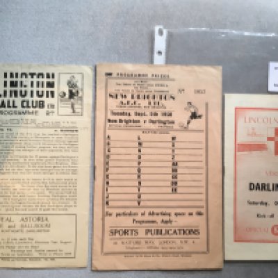 Darlington Football Programmes: 48/49 home v Barrow and aways at 50/51 New Brighton + 49/50 Lincoln. Very good. (3)
