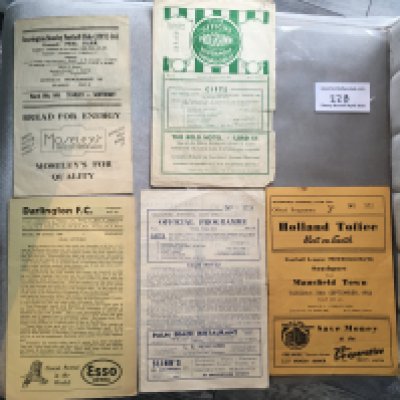 Southport Football Programmes: Home v 48/49 Barrow with tears to border, 49/50 Chester, 56/57 Mansfield and away v 47/48 Accrington Stanley, 54/55 Darlington. Very good unless stated. (5)