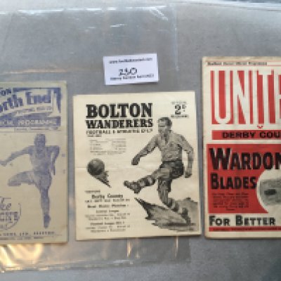 Sheffield United Football Programmes: Home v Derby 46/47 and away v 47/48 Preston + 50/51 Bolton. Good. (3)