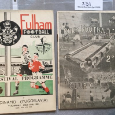 Fulham Football Programmes: Home Festival of Britain 50/51 v Dinamo and away 46/47 v Bury. Very good. (2)