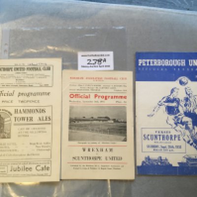 Scunthorpe United Football Programmes: Home v 51/52 Billington Synthonia FA Cup with writing to cover and away v 53/53 Peterborough + 55/56 Wrexham. Good. (3)