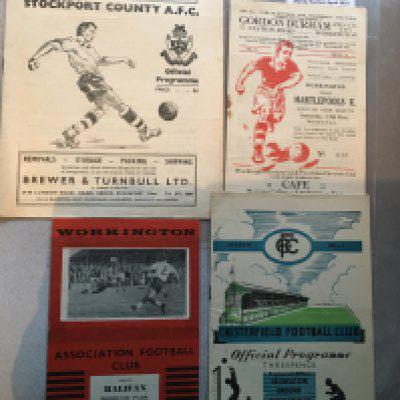 Workington Football Programmes: Aways at 52/53 Chesterfield, 54/55 Stockport and a couple of early 50s homes. Good. (4)