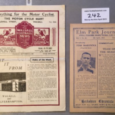1940s Reading Football Programmes: 46/47 home v Cardiff and a hard to obtain away v 47/48 Walsall. Good. (2)