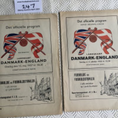 1955 + 1957 Denmark v England Football Programmes: Both in excellent condition with no team changes. (2)