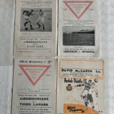 1950s Airdrieonians Football Programmes: Homes v 52/53 Motherwell, 54/55 Third Lanark, 55/56 East Fife plus 51/52 Patrick away. Very good. (4)