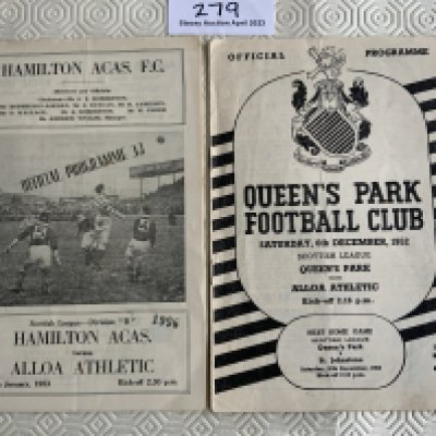 52/53 Alloa Athletic Away Football Programmes: League matches at Hamilton and Queens Park. Good. (2)