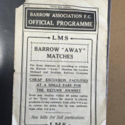 30/31 Barrow v Darlington Football Programme: League programme with no team changes. Piece of border out of programme throughout and staple missing. See online picture.