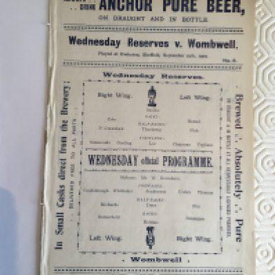 1900 - 1901 Sheffield Wednesday v Wombwell Football Programme: Eight pager ex bound reserve programme in good condition with no team changes.