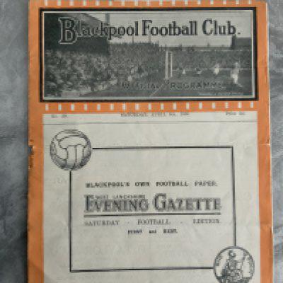 1929 - 1930 Blackpool v Stoke City Football Programme: Fair condition with no team changes. Tiny tear at bottom of spine and hole where staple used to be. Blackpool were 2nd Division champions this season.