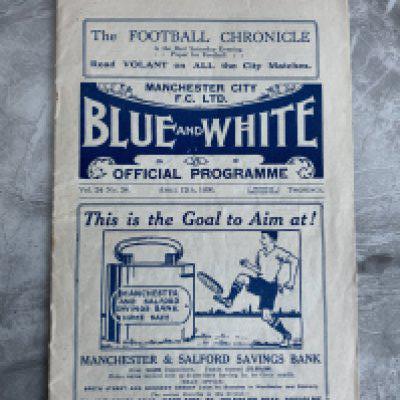1929 - 1930 Manchester City v Birmingham City Football Programme: Excellent condition with no team changes. Staples removed not rotted away.
