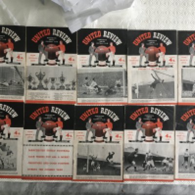 53/54 Manchester United Home Football Programmes: Includes Cardiff, Man City, Chelsea and Arsenal. Overall fair/good with a couple scuffed. (19)