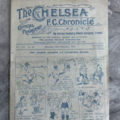 1924/1925 Chelsea v Derby County Football Programme: Good condition Division 2 match programme with no team changes. Excellent professional repair to staple.