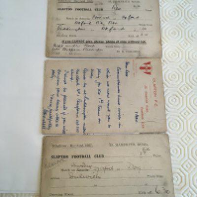 Clapton Football Club Players Invitations: Postcards from around 1922 addressed to player S Rose to play for Clapton v Dulwich at the Spotted Dog, Oxford City Reserves and to meet under the clock at Paddington. (3)