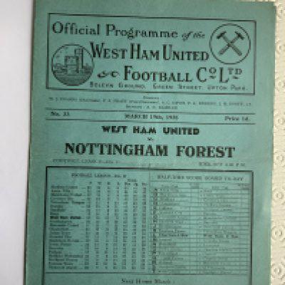 37/38 West Ham v Nottingham Forest Football Programme: Excellent condition league match with no team changes.