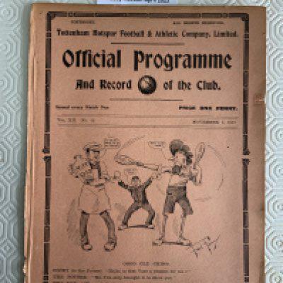 1919 - 1920 Tottenham v Burslem Port Vale Football Programme: Ex bound league match with no team changes. Fair condition with tears to spine. This would be one of Port Vales first games back after being re-elected to the league in October 1919. Programme dated 1 11 1919.