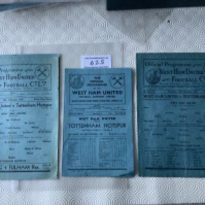 1940s West Ham v Tottenham Football Programmes: Fair/good condition with folding from 44/45 46/47 and 47/48 which has team changes. (3)