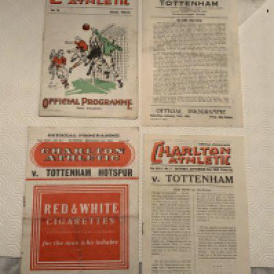 44/45 Charlton v Tottenham Football Programme: Good condition single sheet with no team changes. C/W 50/51 55/56 and 35/36 with back page missing for same fixture. (4)