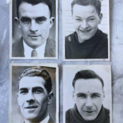 1928/29 Arsenal Football Press Photos: Individual players on postcard size photos and press stamps to rear. Players are Maycock Jack Lewis and Thompson. Good. (4)