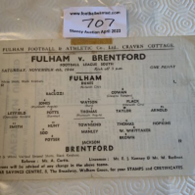 44/45 Fulham v Brentford Football Programme: Fair condition single sheet with no team changes. Tiny bit of tape.